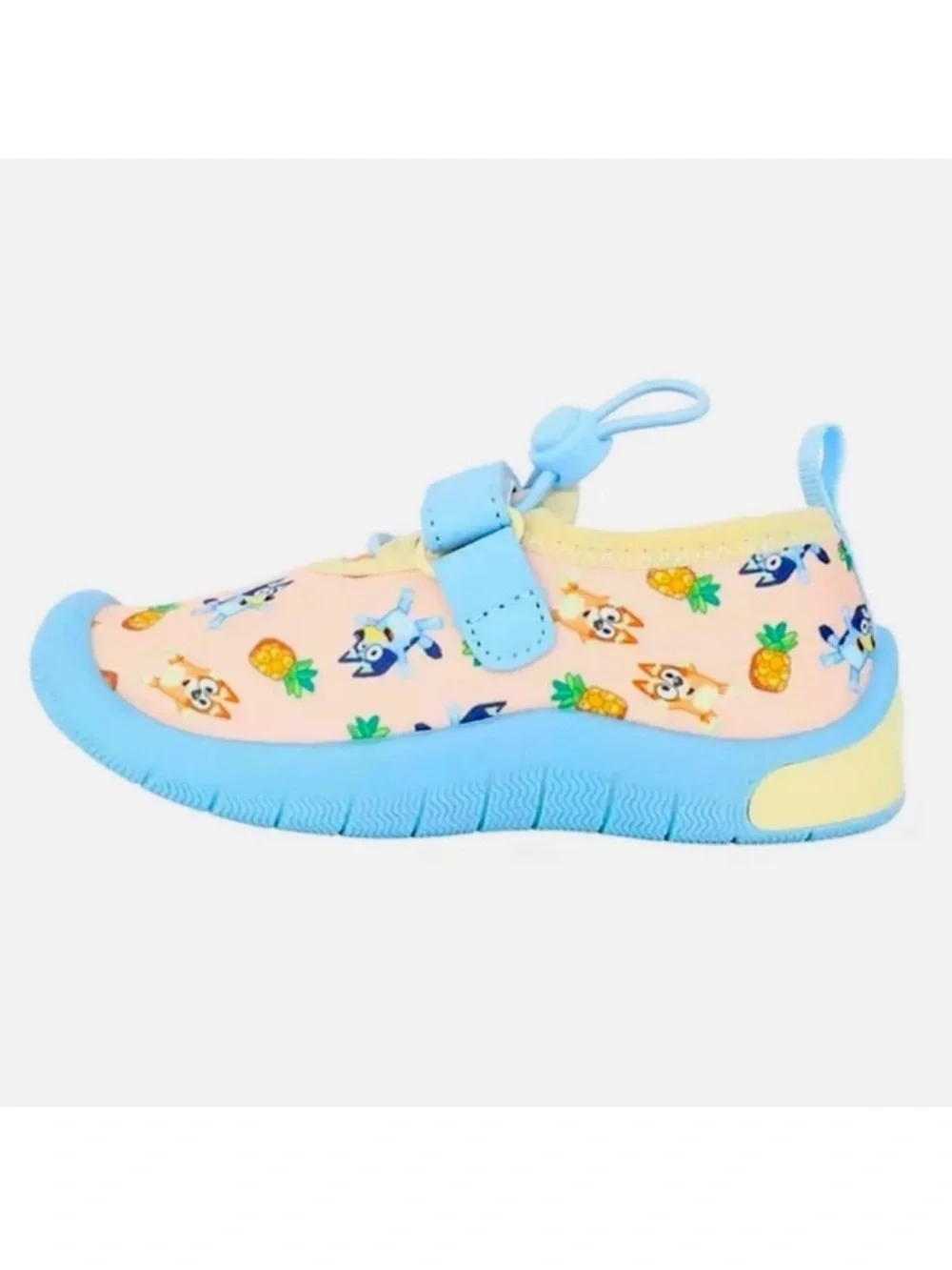Bluey Kids Water Shoes w/ Pineapple Design Quick Drying Slip On, Size 11/12 New!
